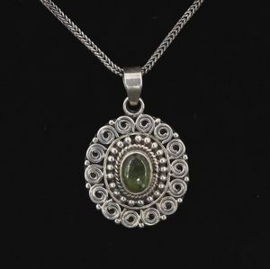 ANTIQUE BALI Pebbled Braided Peridot Pendant 19" Necklace - 6g RARE